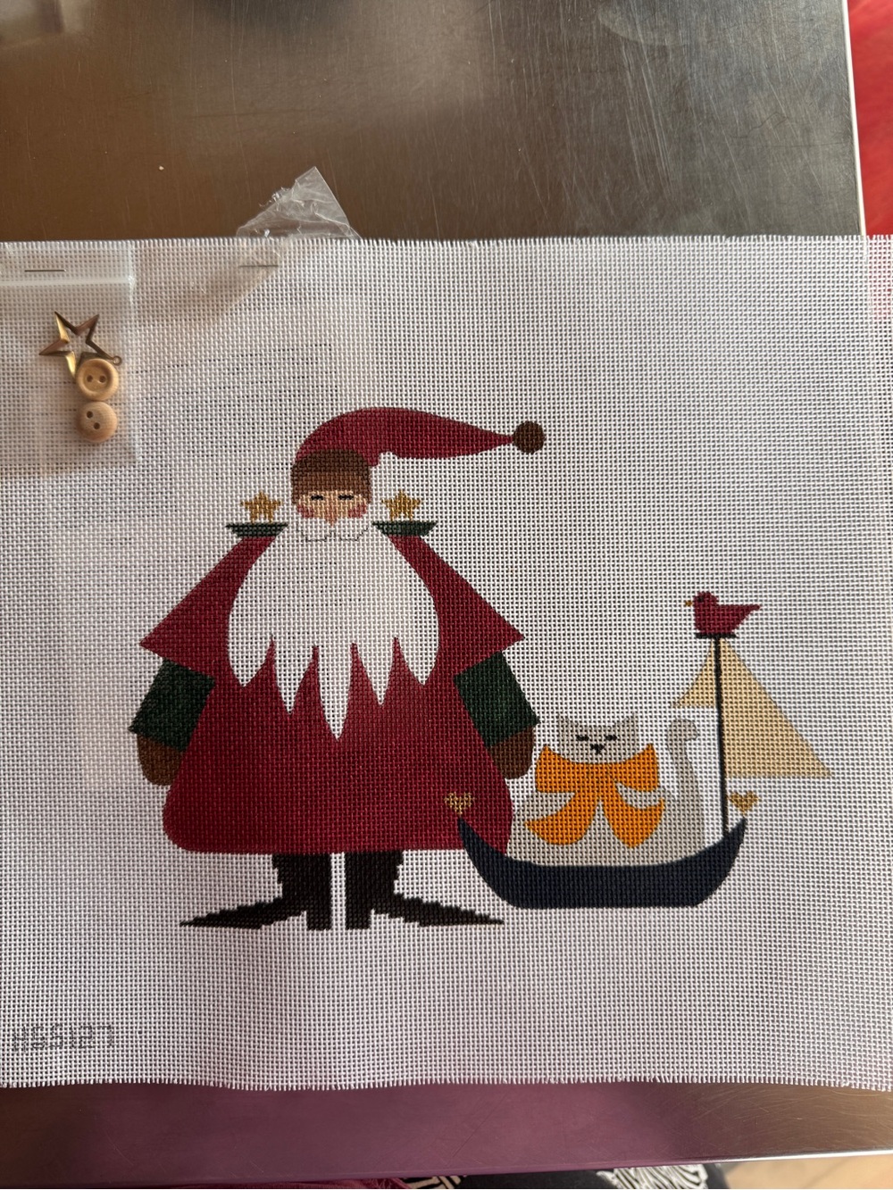 18 mesh Needle point Holiday Santa Canvas Art Panel in Deep Red and Green